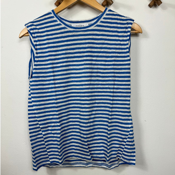 FRAME Roll Cuff Organic Linen Muscle in Jet Stream Multi Size M - Picture 4 of 11